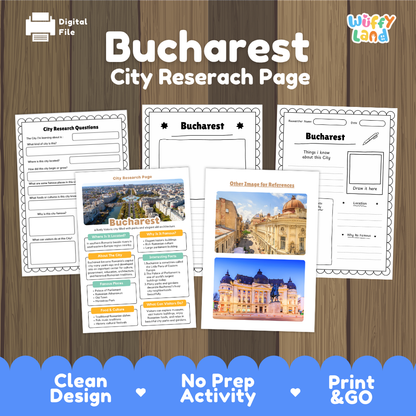 Bucharest Romania City Research Project Worksheets and Fact Sheet Activity