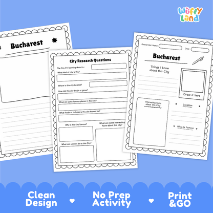 Bucharest Romania City Research Project Worksheets and Fact Sheet Activity