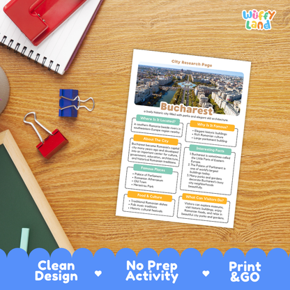Bucharest Romania City Research Project Worksheets and Fact Sheet Activity