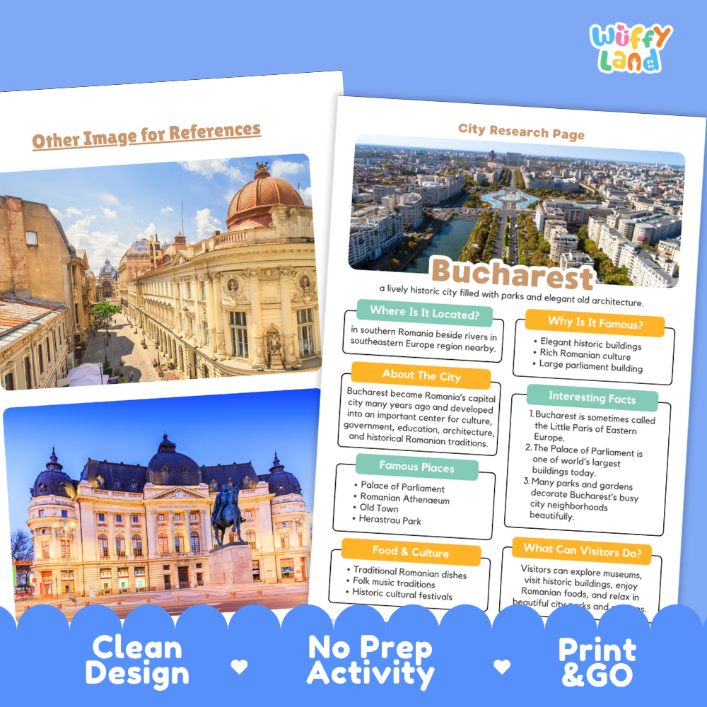 Bucharest Romania City Research Project Worksheets and Fact Sheet Activity