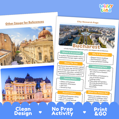 Bucharest Romania City Research Project Worksheets and Fact Sheet Activity