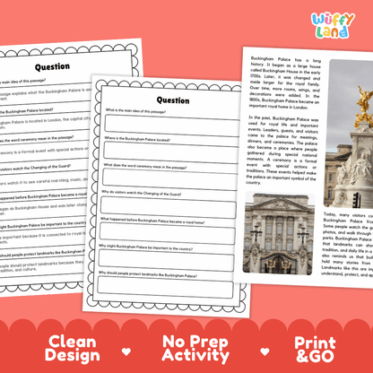 Buckingham Palace Landmark Reading Passages and Comprehension Worksheets