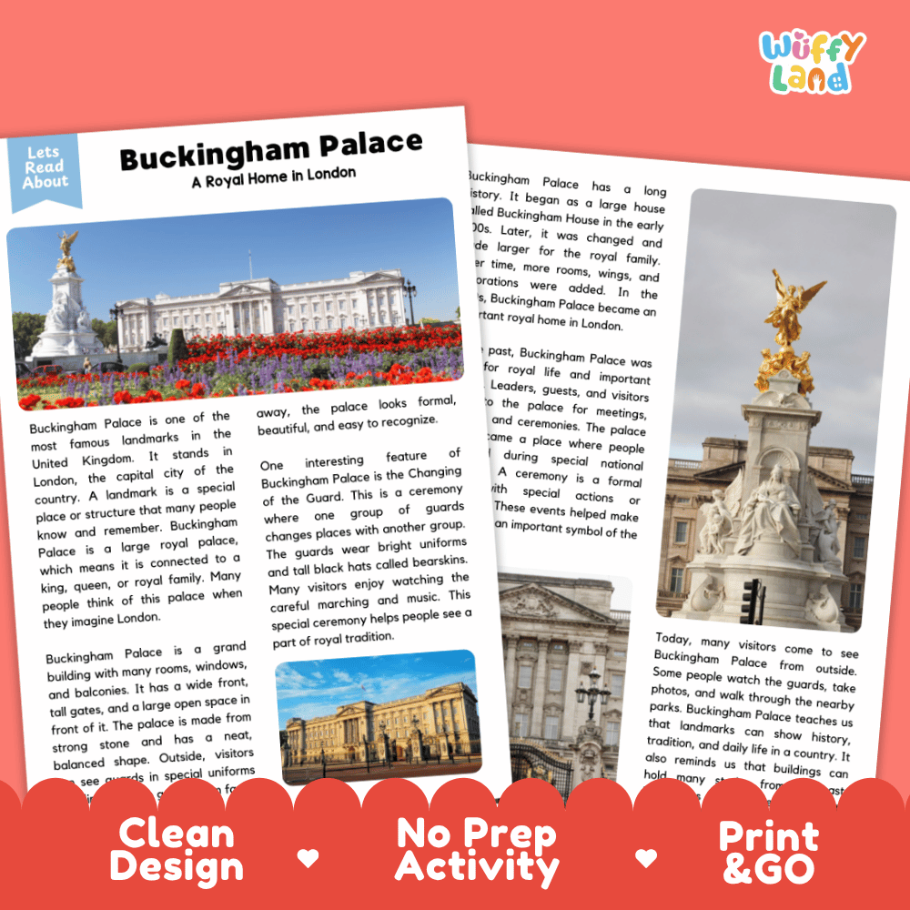 Buckingham Palace Landmark Reading Passages and Comprehension Worksheets