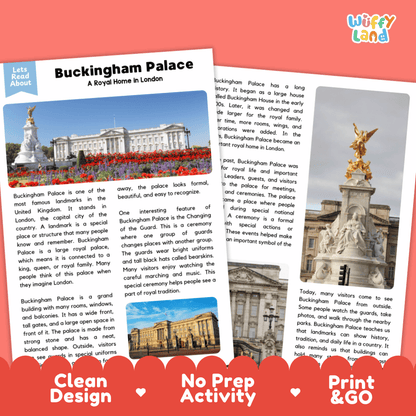 Buckingham Palace Landmark Reading Passages and Comprehension Worksheets