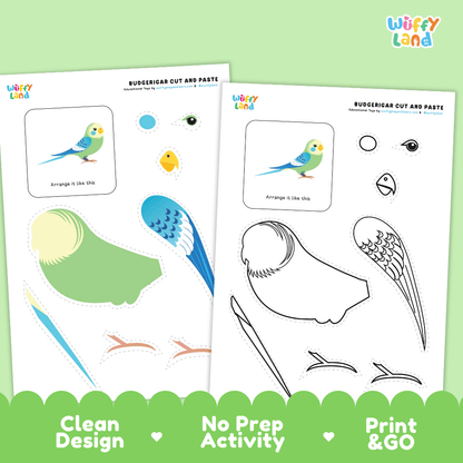 Budgerigar Cut and Paste Craft and Coloring Pages Activity Worksheets