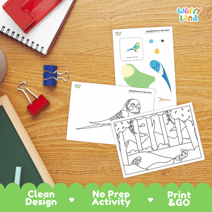 Budgerigar Cut and Paste Craft and Coloring Pages Activity Worksheets