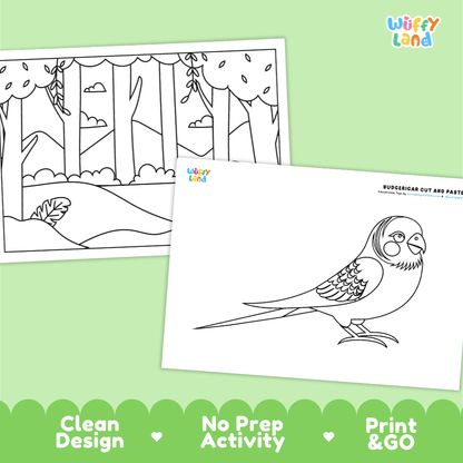 Budgerigar Cut and Paste Craft and Coloring Pages Activity Worksheets