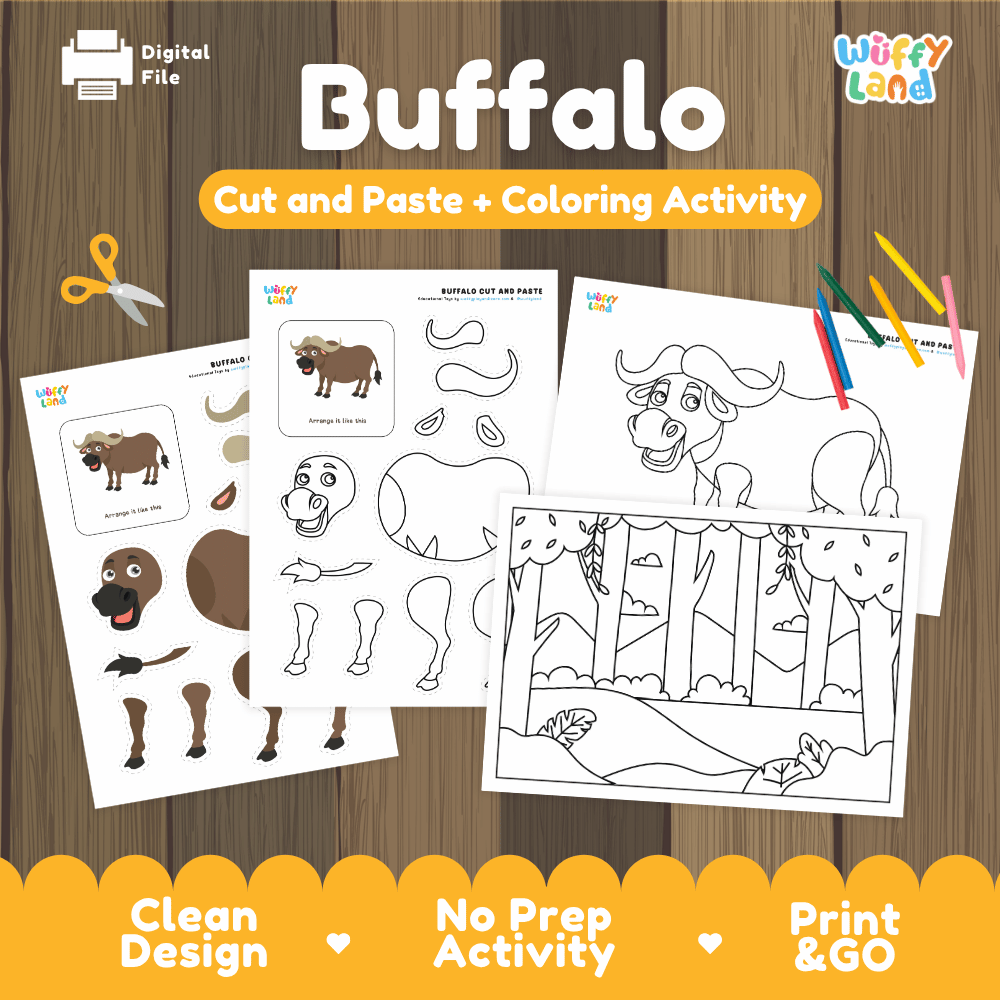 Buffalo Cut and Paste Craft and Coloring Pages Activity Worksheets
