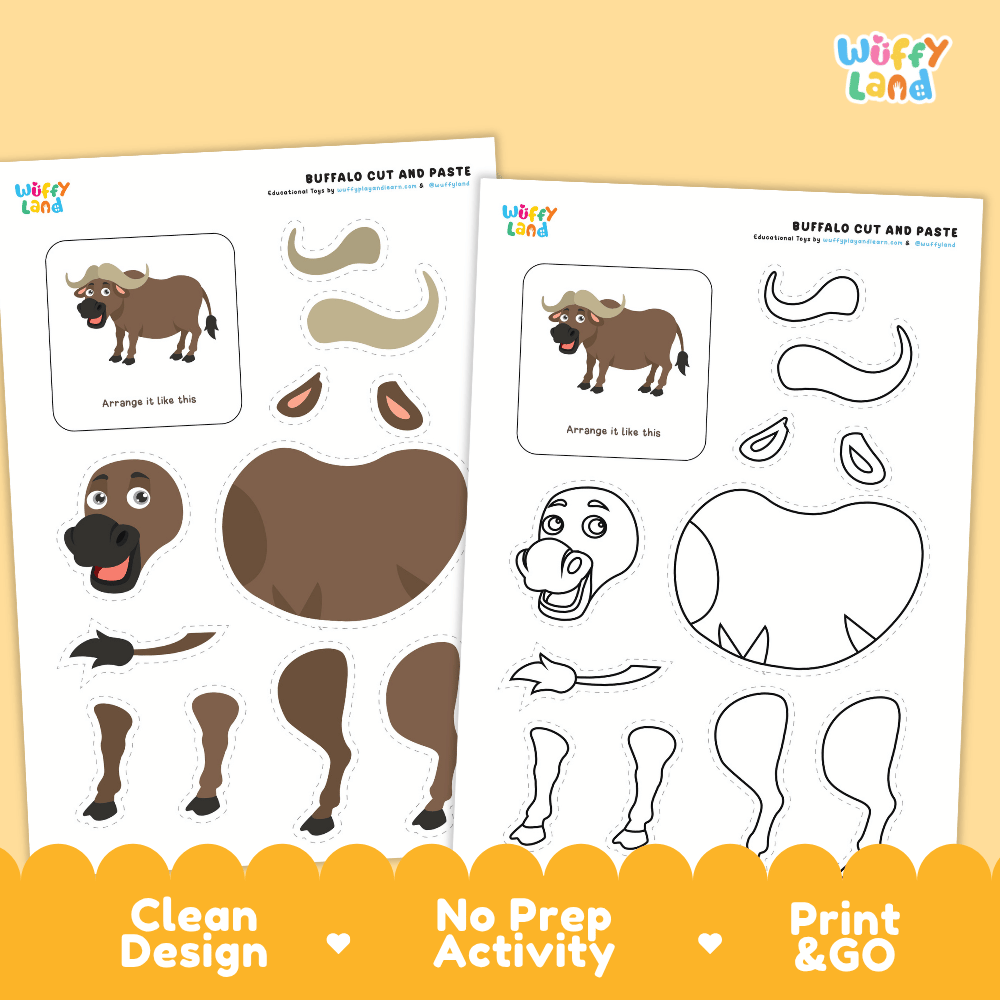 Buffalo Cut and Paste Craft and Coloring Pages Activity Worksheets