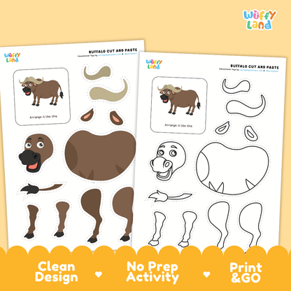 Buffalo Cut and Paste Craft and Coloring Pages Activity Worksheets
