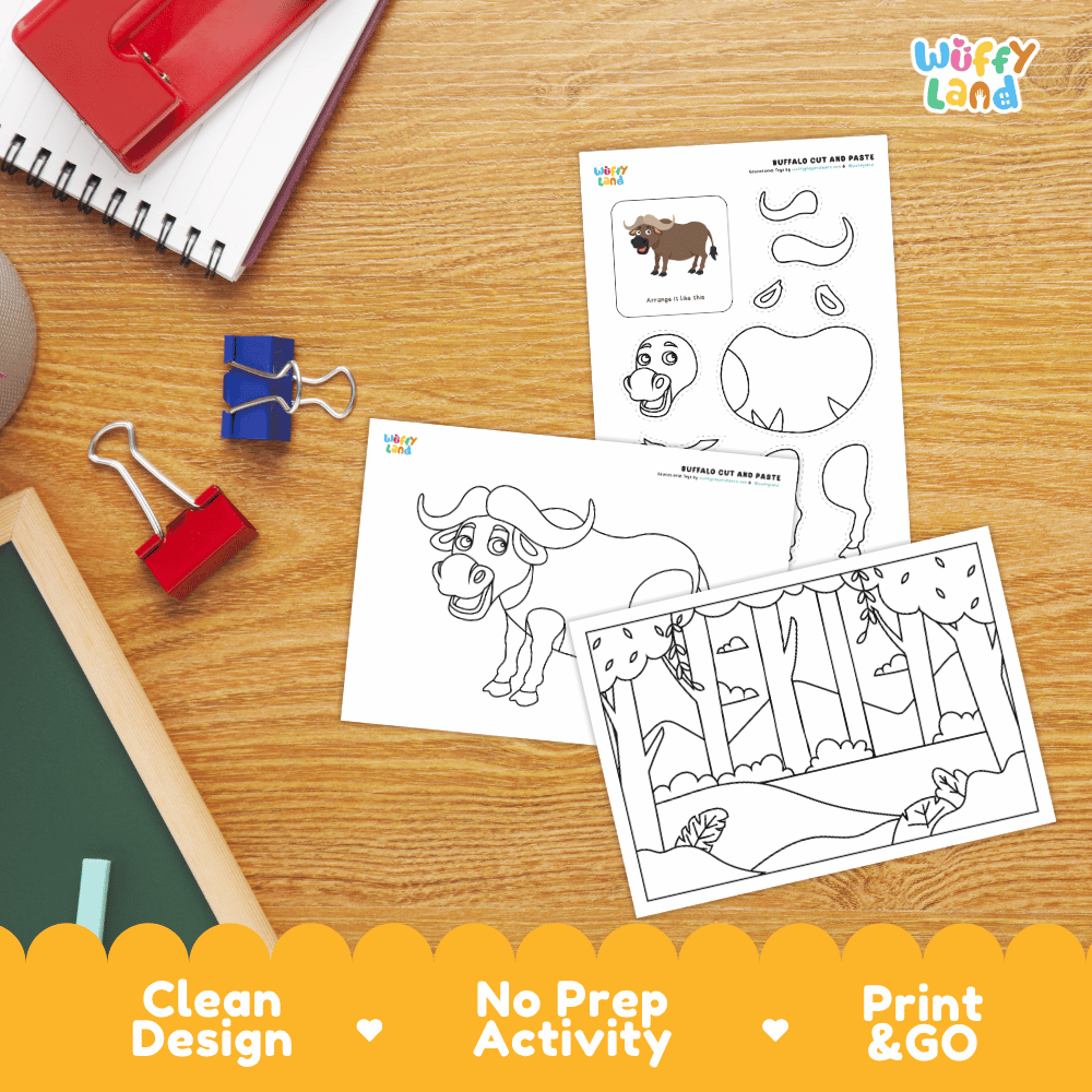 Buffalo Cut and Paste Craft and Coloring Pages Activity Worksheets