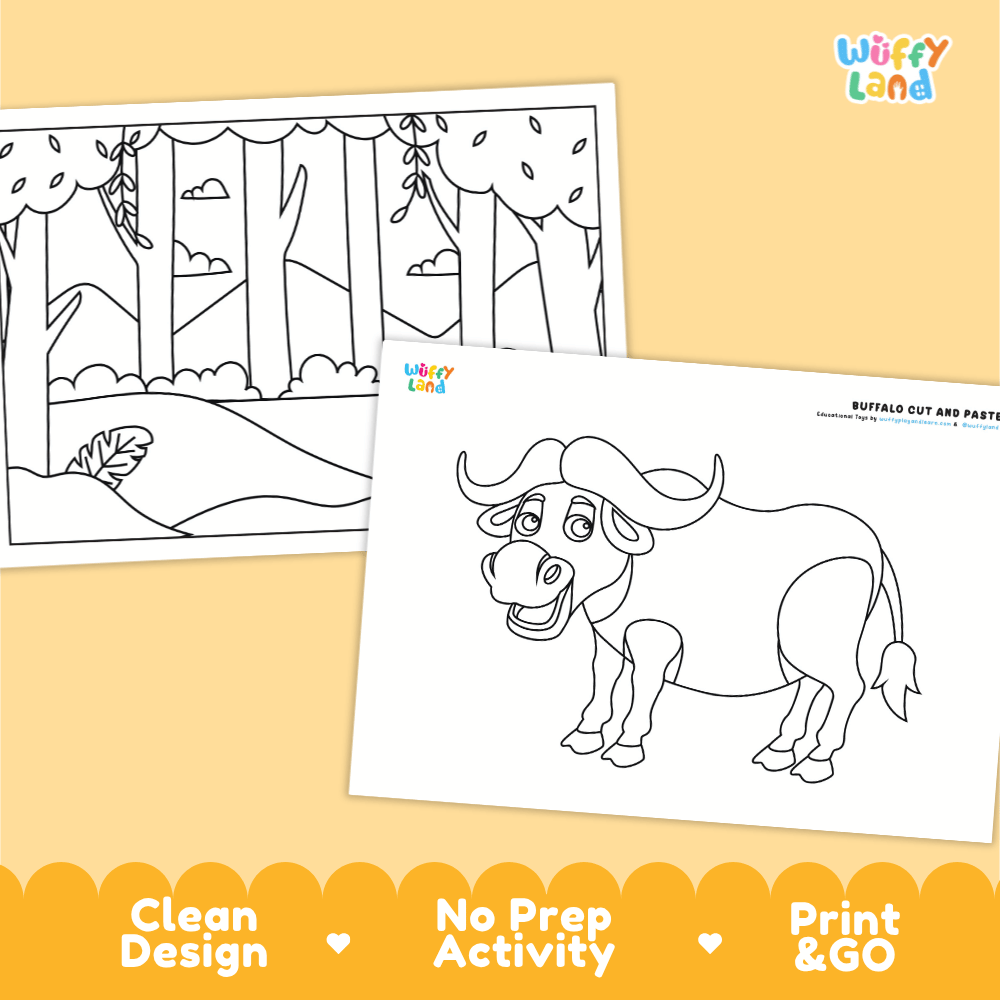 Buffalo Cut and Paste Craft and Coloring Pages Activity Worksheets