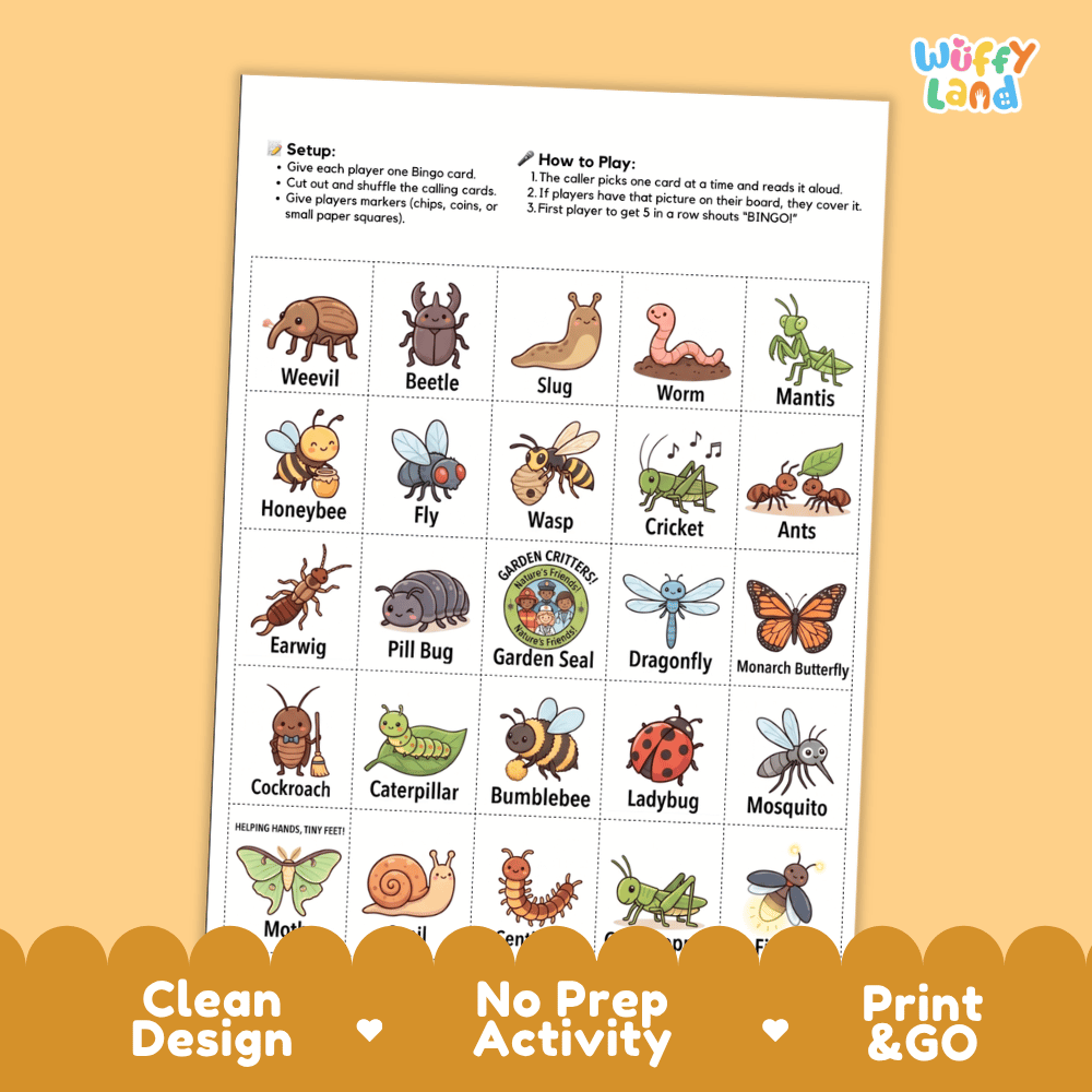 Bug Bingo Games Printable Activity