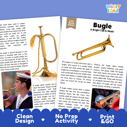 Teacher answer key page showing complete question solutions for Bugle music education reading comprehension practice