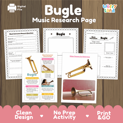 Bugle Music Research Page Worksheets and Fact Sheet