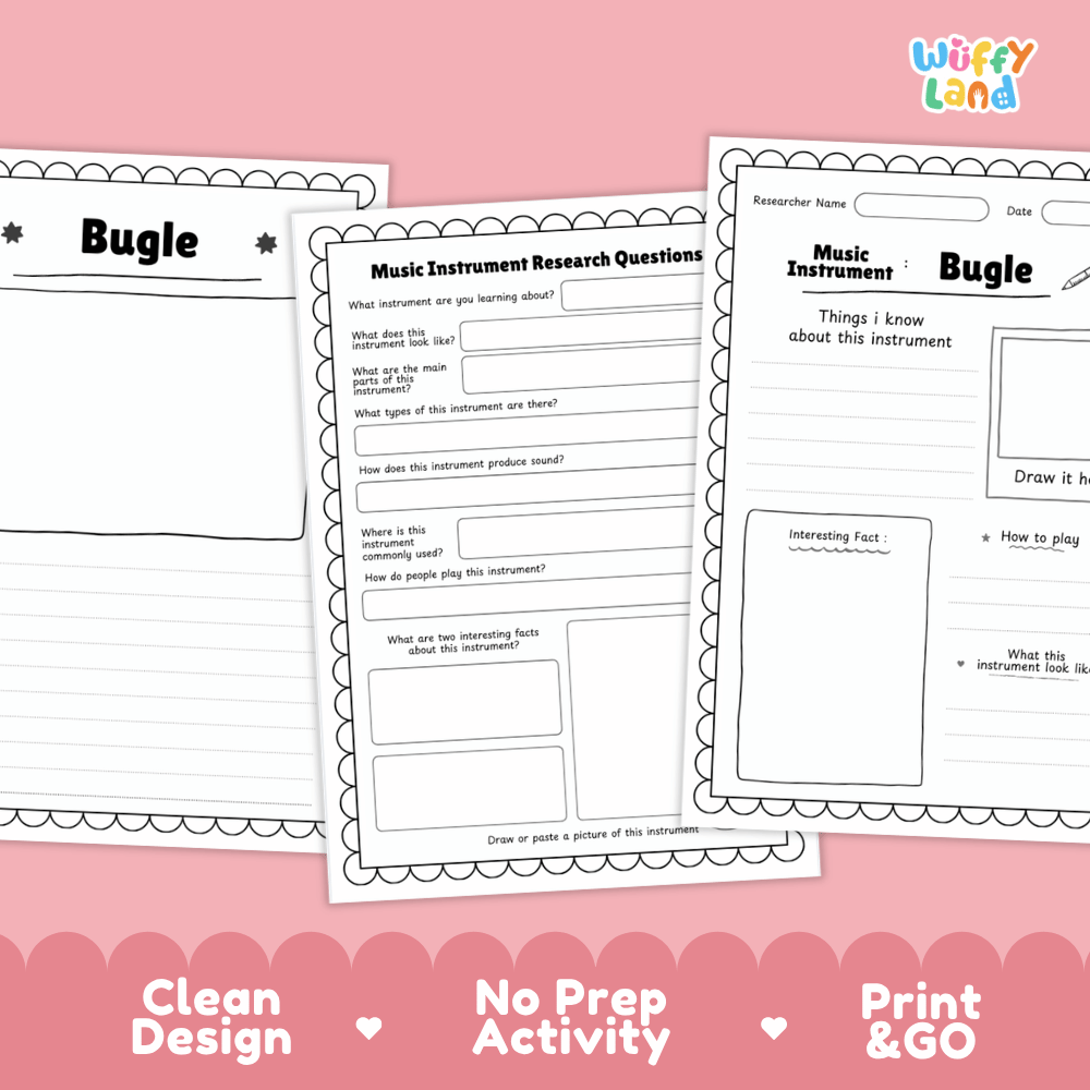 Bugle Music Research Page Worksheets and Fact Sheet