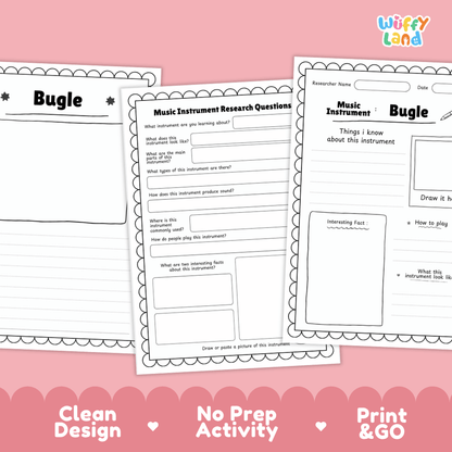 Bugle Music Research Page Worksheets and Fact Sheet