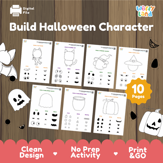 Build Halloween Character Cut and Paste Activity Worksheets