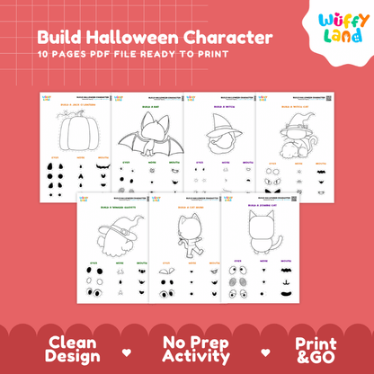 Build Halloween Character Cut and Paste Activity Worksheets