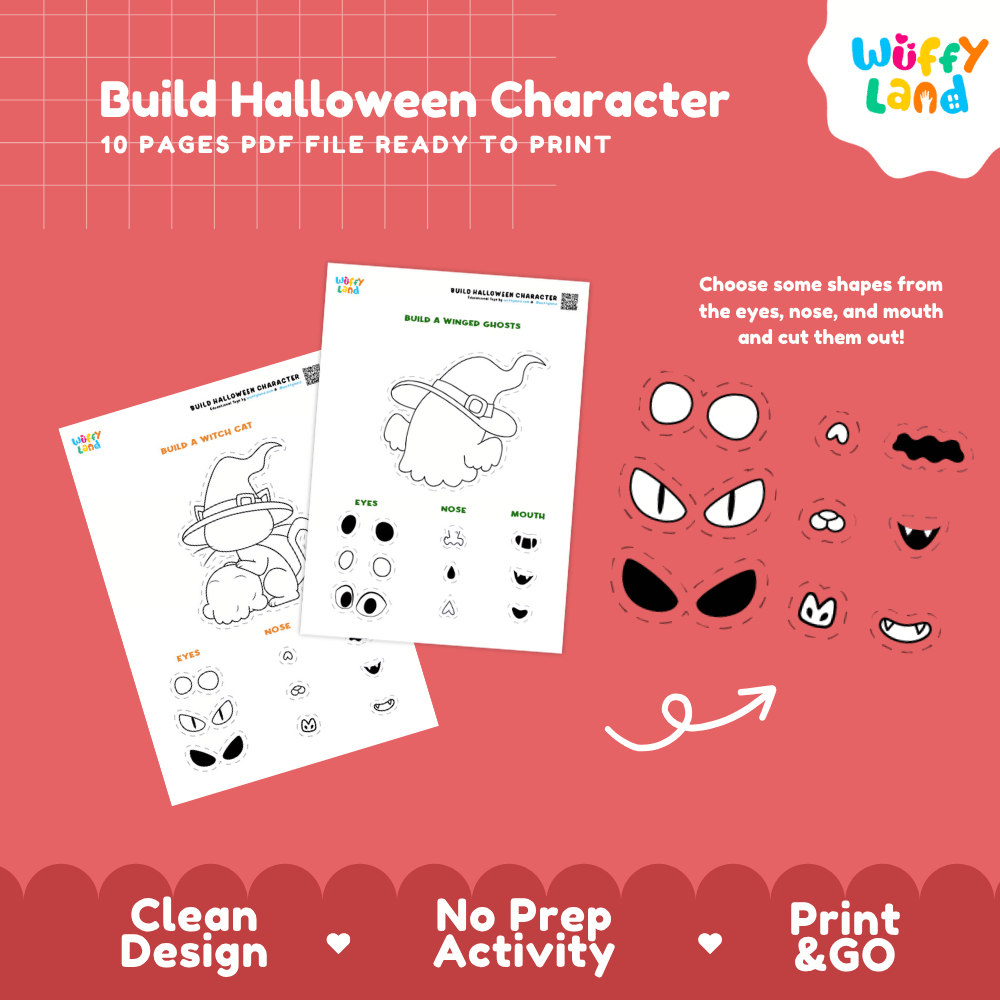 Build Halloween Character Cut and Paste Activity Worksheets