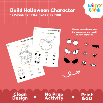 Build Halloween Character Cut and Paste Activity Worksheets