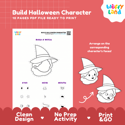 Build Halloween Character Cut and Paste Activity Worksheets