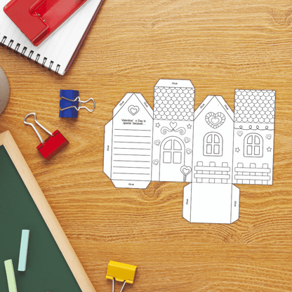 Build and Color Heart House Craft - Valentine's Day 3D Activity Worksheets