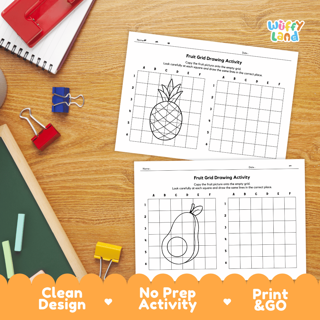 Fruits Grid Drawing Activity Worksheets