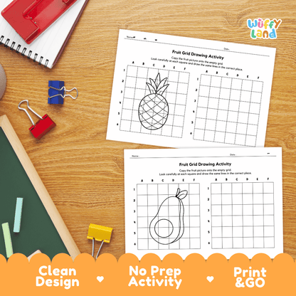 Fruits Grid Drawing Activity Worksheets
