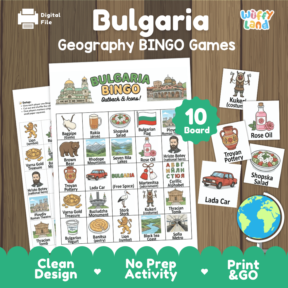 Bulgaria Geography BINGO Games Bulgarian Culture and Landmarks Activity