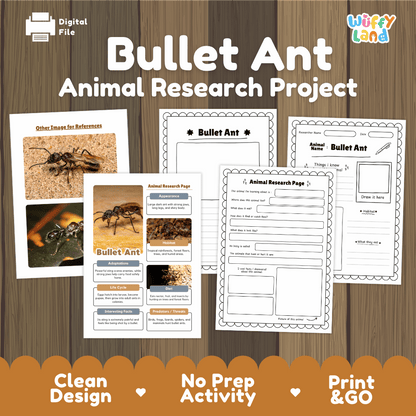 Bullet Ant Animal Research Project Worksheets and Fact Sheet Activity