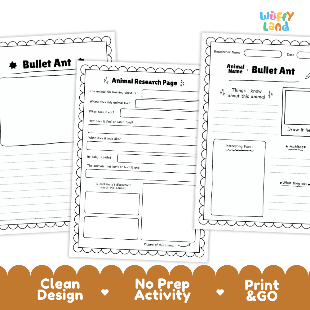 Bullet Ant Animal Research Project Worksheets and Fact Sheet Activity