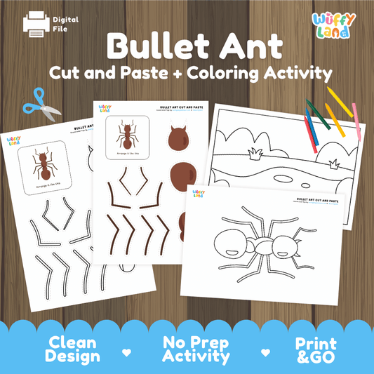 Bullet Ant Cut and Paste Craft and Coloring Activity Worksheets