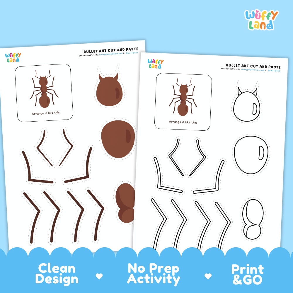Bullet Ant Cut and Paste Craft and Coloring Activity Worksheets