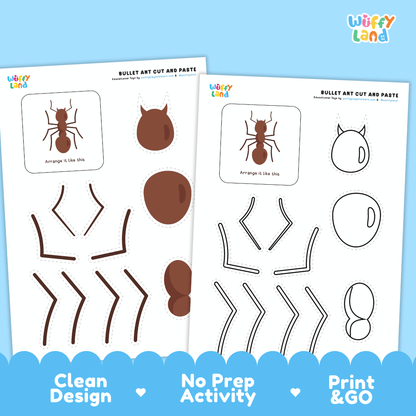 Bullet Ant Cut and Paste Craft and Coloring Activity Worksheets