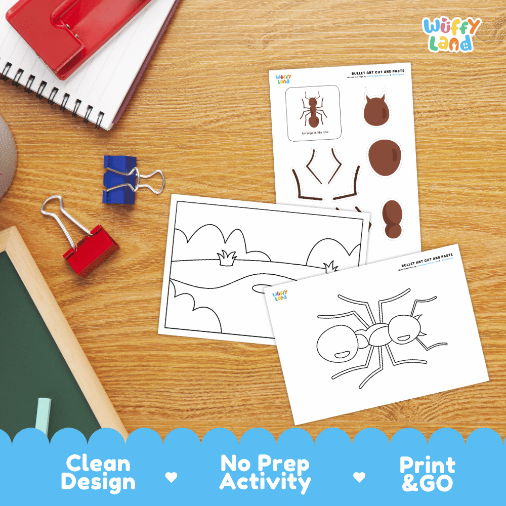 Bullet Ant Cut and Paste Craft and Coloring Activity Worksheets