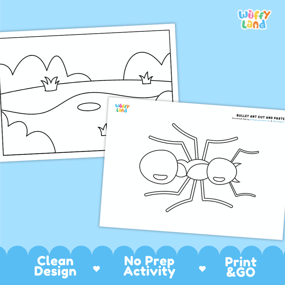 Bullet Ant Cut and Paste Craft and Coloring Activity Worksheets