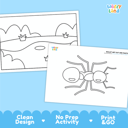 Bullet Ant Cut and Paste Craft and Coloring Activity Worksheets
