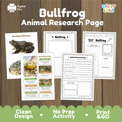 Bullfrog Animal Research Page Worksheets