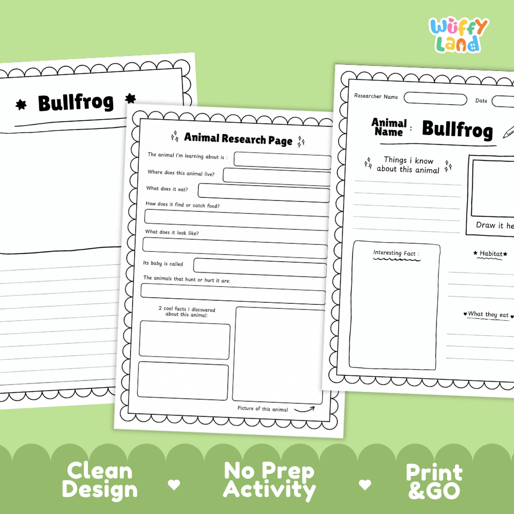 Bullfrog Animal Research Page Worksheets