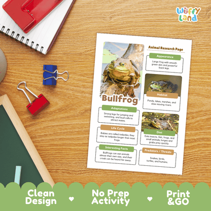 Bullfrog Animal Research Page Worksheets