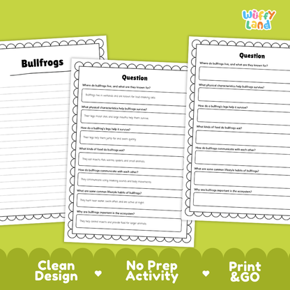 Bullfrog Reading Passage and Comprehension Questions Worksheets
