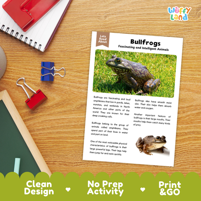 Bullfrog Reading Passage and Comprehension Questions Worksheets