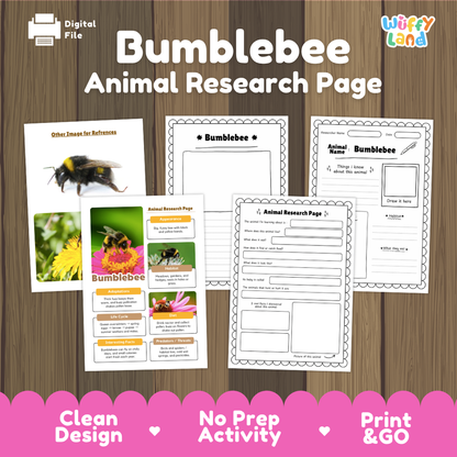 Bumblebee Animal Research Page Worksheets