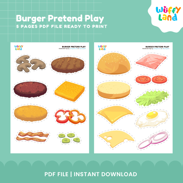 Burger Pretend Play Printable Activity dramatic play Center Cutouts and Menu Cards