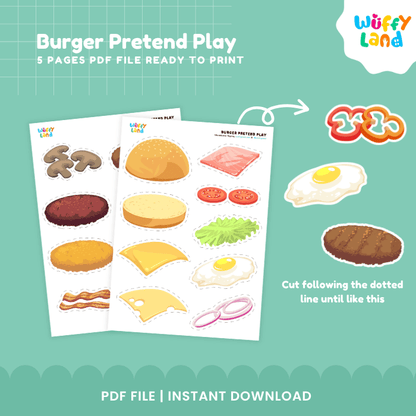 Burger Pretend Play Printable Activity dramatic play Center Cutouts and Menu Cards