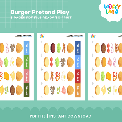 Burger Pretend Play Printable Activity dramatic play Center Cutouts and Menu Cards