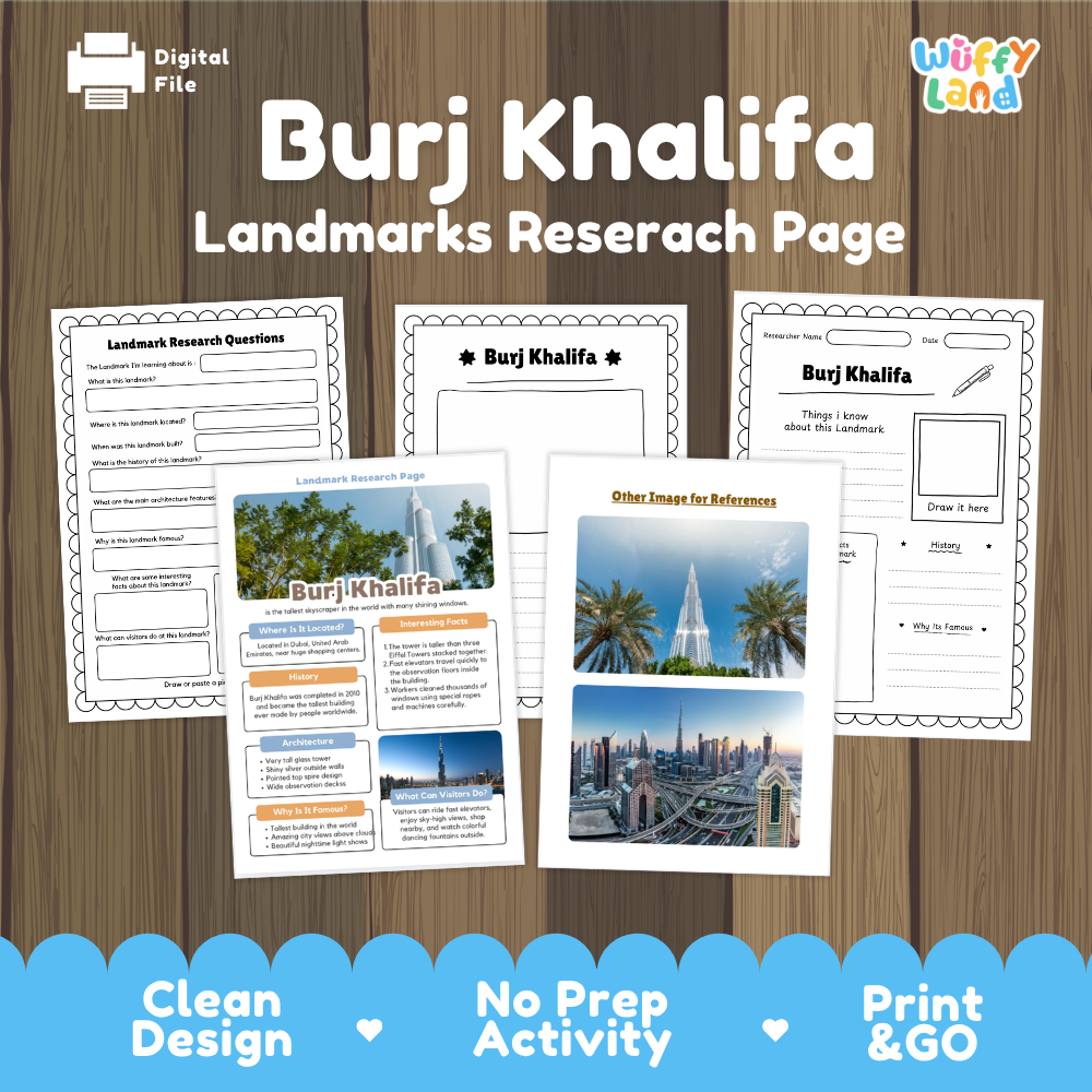 Burj Khalifa Landmark Research Project | World Landmarks Worksheets & Fact Sheet