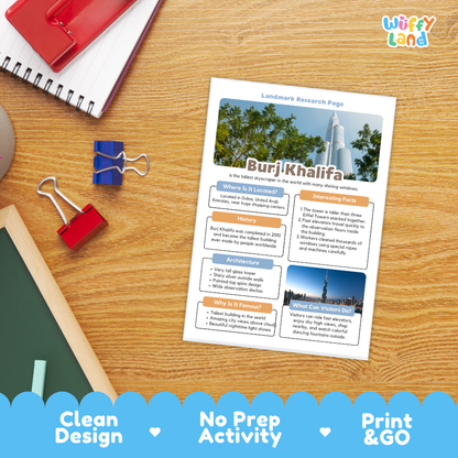 Burj Khalifa Landmark Research Project | World Landmarks Worksheets & Fact Sheet