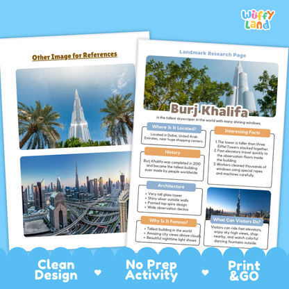 Burj Khalifa Landmark Research Project | World Landmarks Worksheets & Fact Sheet